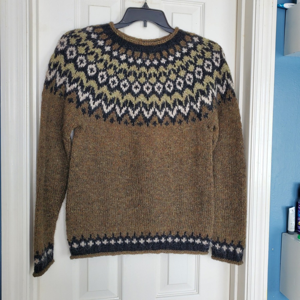 Icelandic Store Riddari 100% Icelandic Wool Fair Isle Lopapeysa Sweater Green - Picture 3 of 12